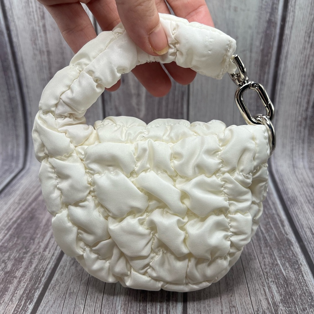 NEW Micro Mini Puffer Bag Charm Wristlet Clutch Puff Padded Quilted White